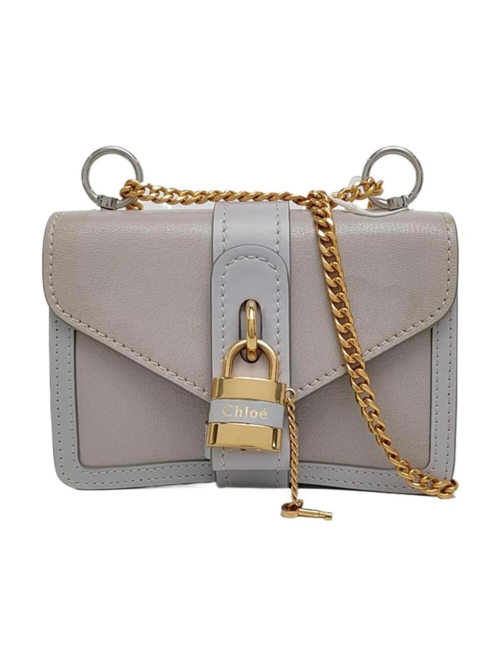Chloé Aby Mini Chain Leather Shoulder Bag Grey Gold Hardware